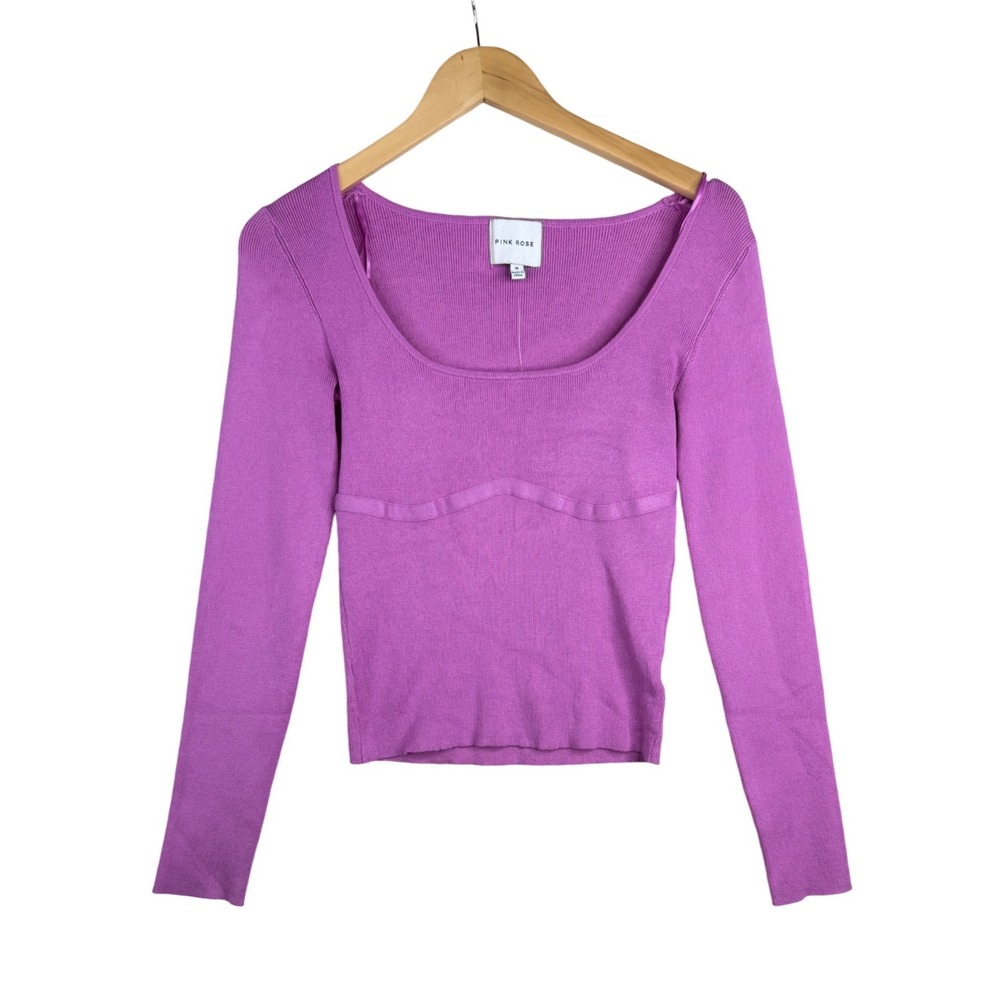 New Pink Rose Women's Tight Knit Corset Style Scoop Neck Fitted Top Size M